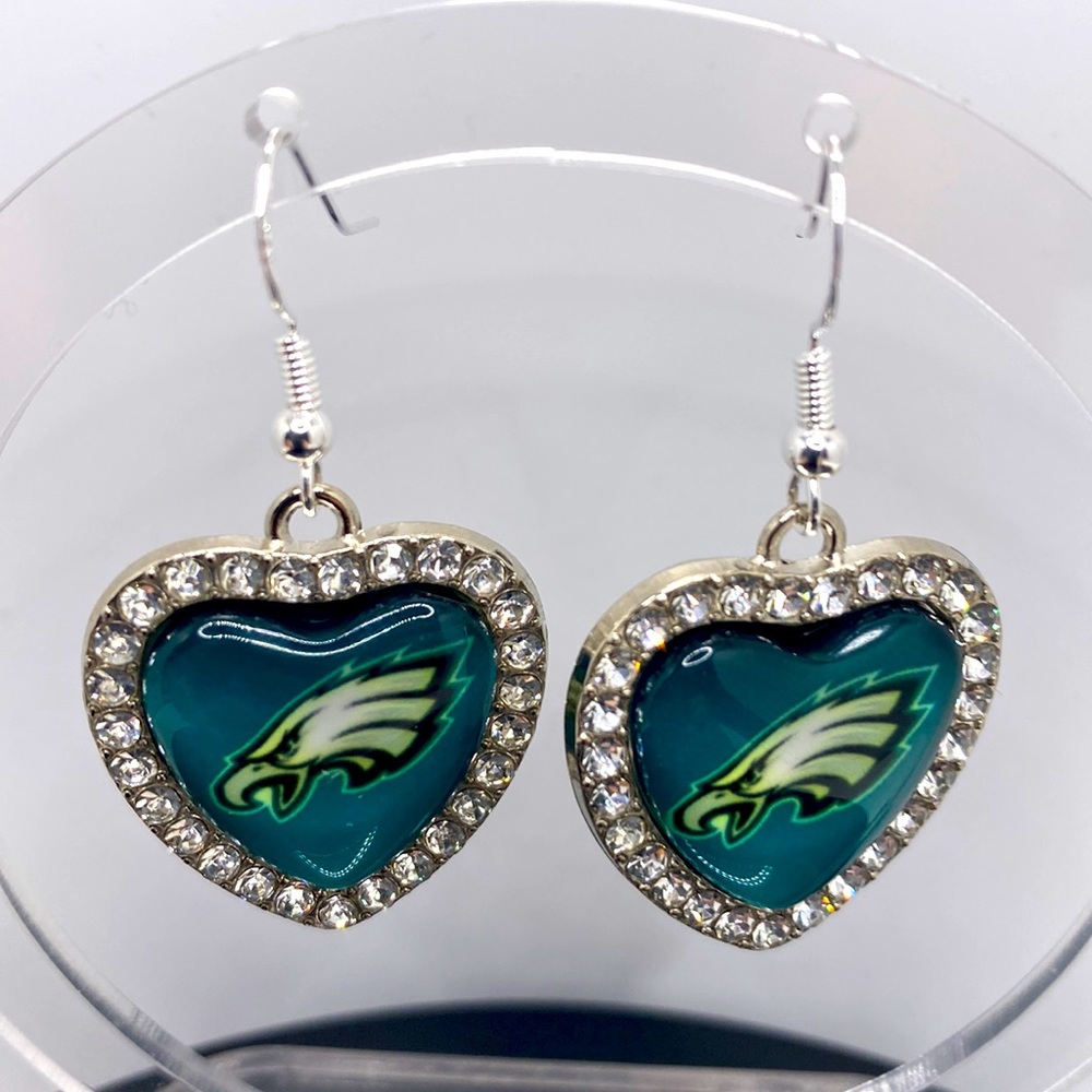 COPY - Philadelphia eagle’s crystal heart shaped earrings sterling silver hooks